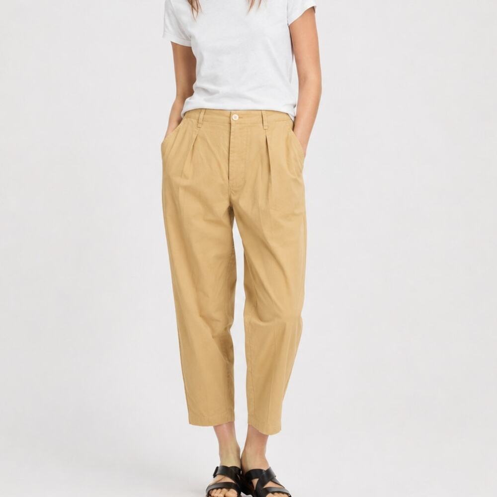 ALEX MILL Women's boy Pleated Chino Pant in light khaki size 10
